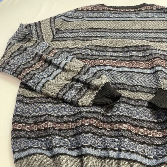 MFH Knits 100% Alpaca Men's Crewneck Sweater Size XXL Blue Gray Black Stripped - Picture 5 of 9